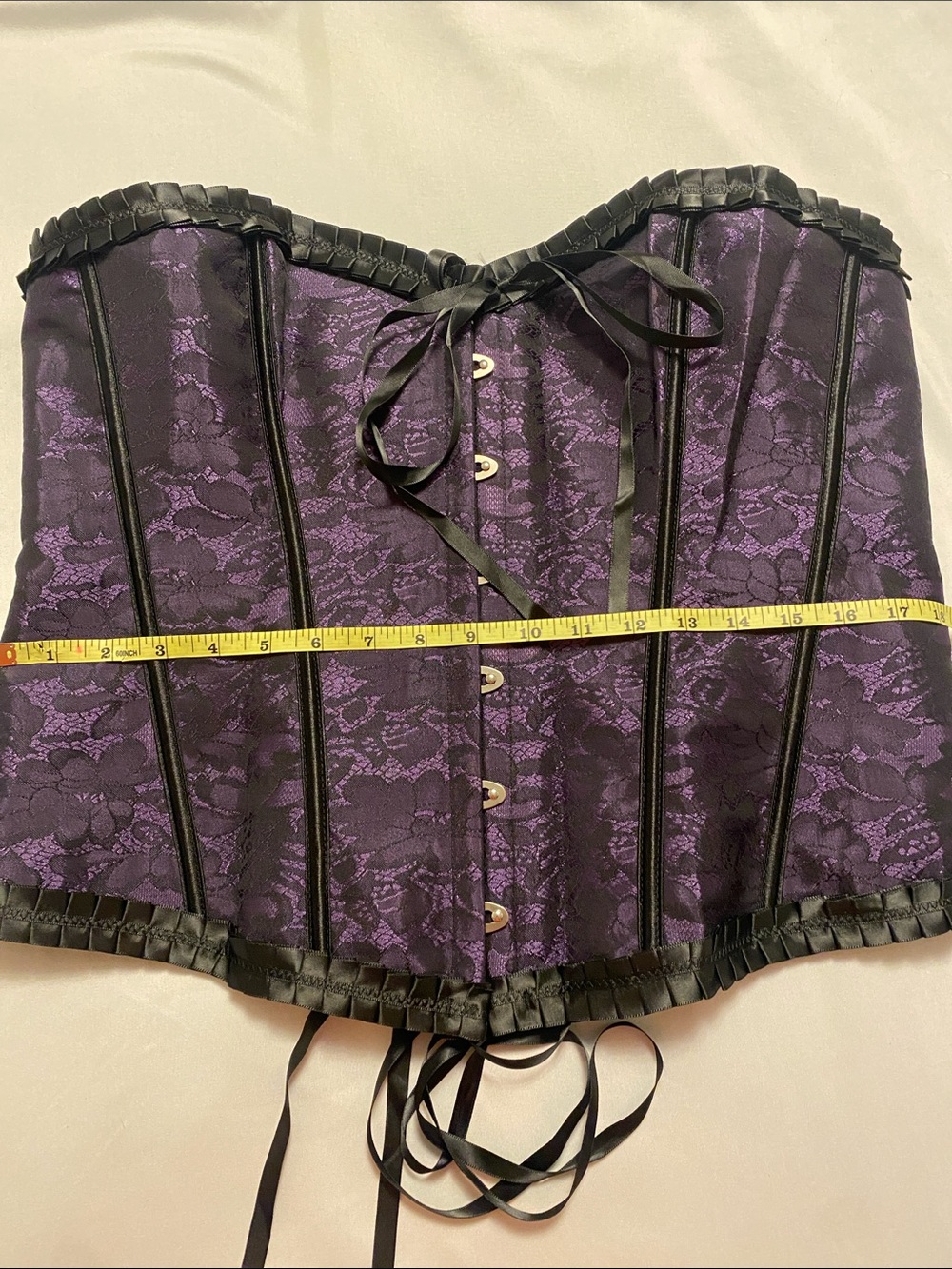 Purple Lace Overbust Corset with Black Trim